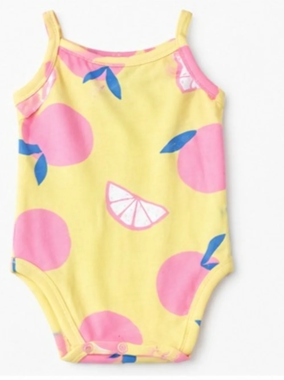 Girls Yellow & Pink Lemon Print Tank, Striped Top and Blue Shorts Set | 3M